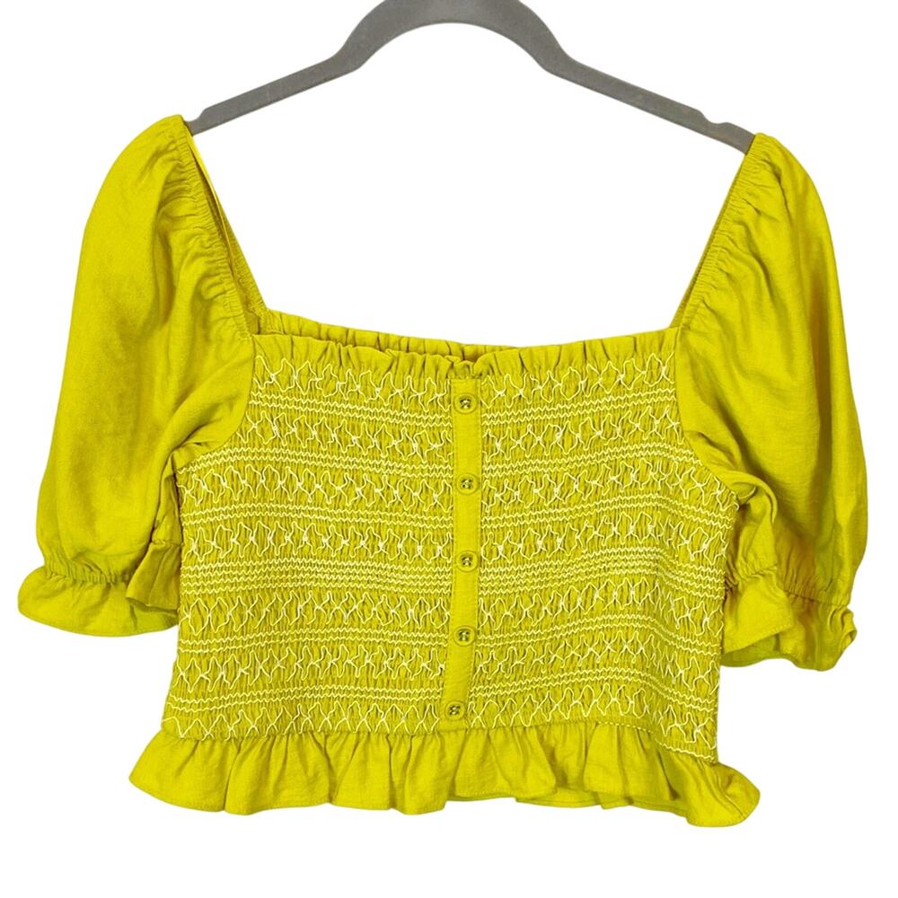 Lost + Wander Smocked Peasant Puff Sleeve Crop Top